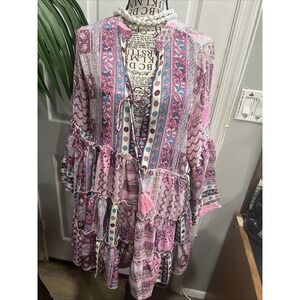 Zury BoutiqueMini dress Lg pink Rose Floral Boho Hippy Beautiful Vac Sexy  429-1